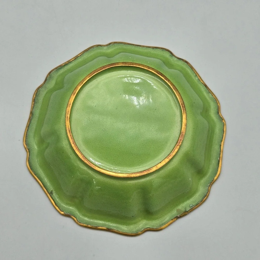 Vintage Chinese Canton Enamel Butterfly Mantis Floral Trinket Bowl Hand Painted